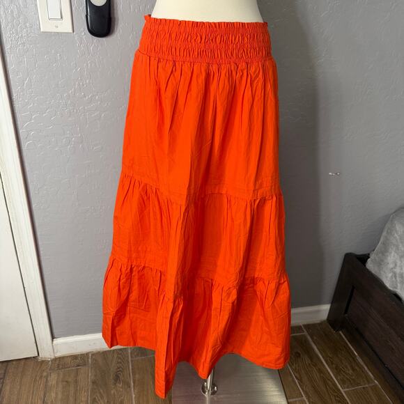 Quince 100% Organic Cotton Poplin Tiered Maxi Skirt, Vermilion Red, M - Picture 1 of 3